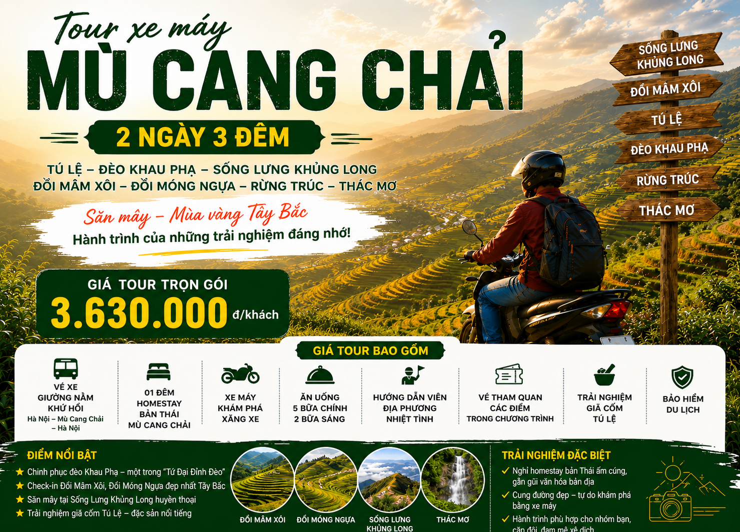 Tour xe máy Mù Cang Chải Mùa Lúa Chín 2N3Đ Từ Hà Nội